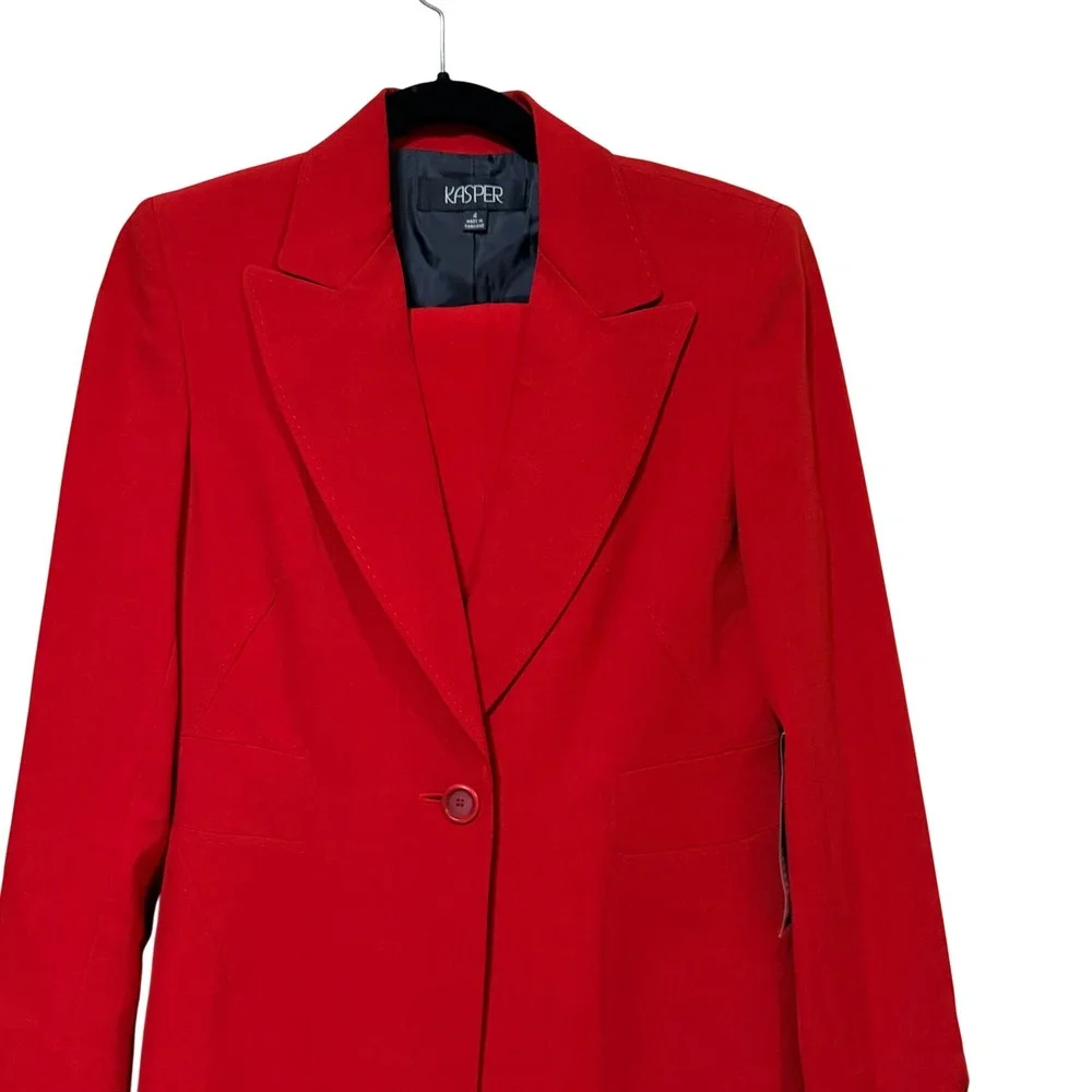 Kasper Womens Red 2 Piece Skirt Suit Set Longline Blazer Pencil Skirt Size 4 NWT
